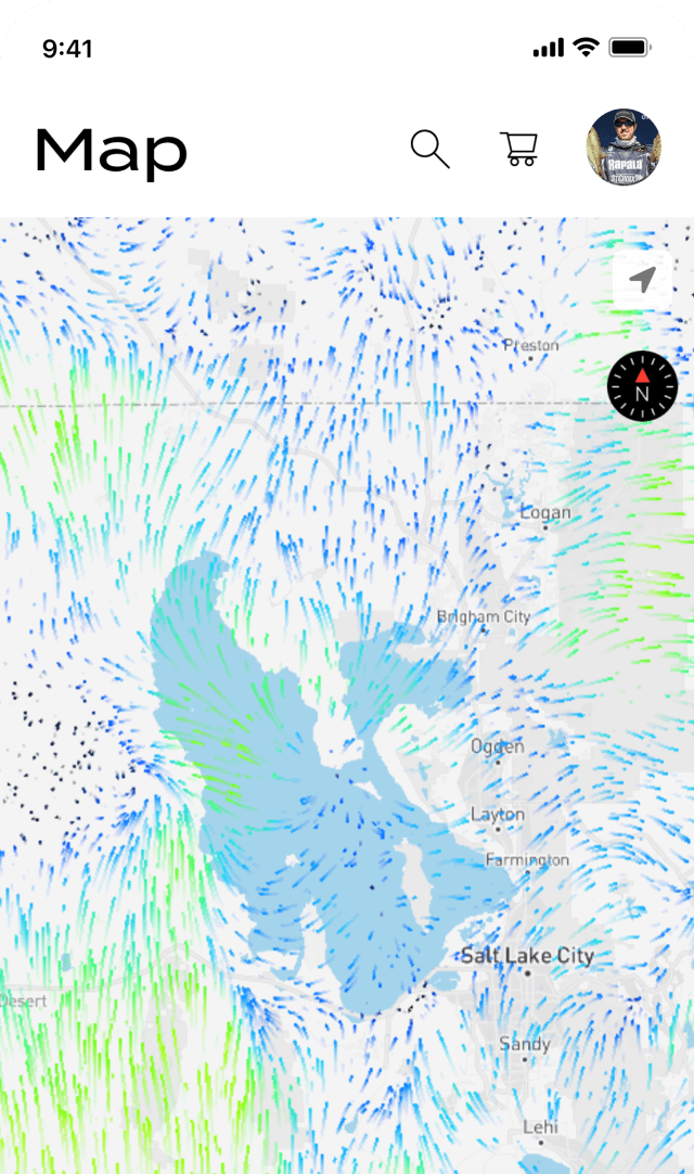 phone showing dynamic wind map layer